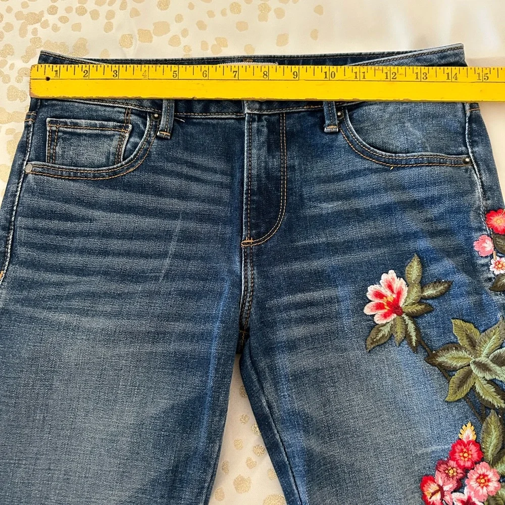 DRIFTWOOD Blue Boot Cut Jeans with Pink Floral Embroidery - Picture 8 of 11